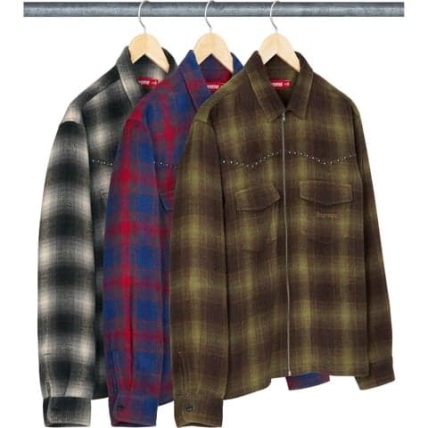Studded Shadow Plaid Zip Up Shirt