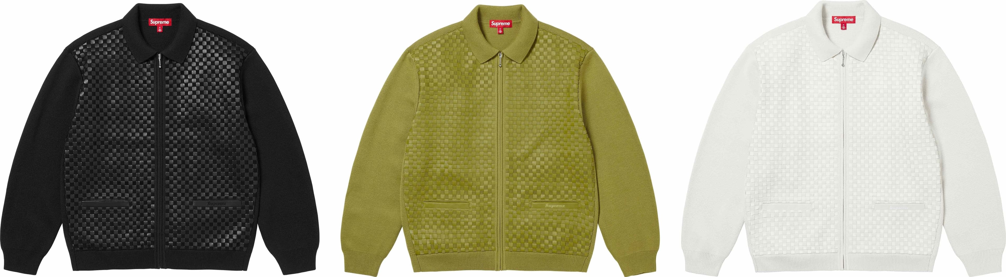 Woven Leather Zip Up Cardigan