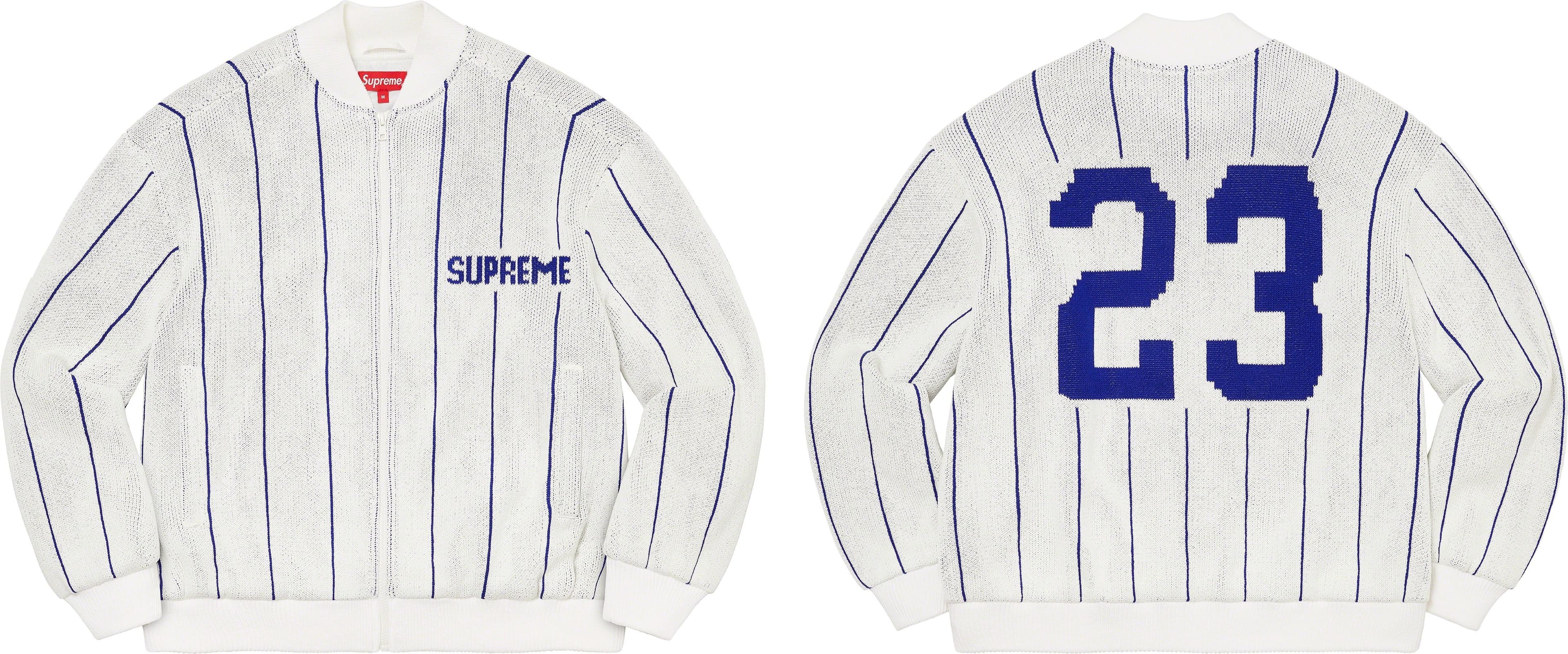 Pinstripe Varsity Zip Up Sweater